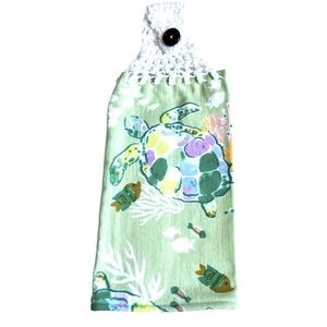 HAND CRAFTED Crochet Top Colorful Turtle Hanging Kitchen or Bathroom Hand Towel